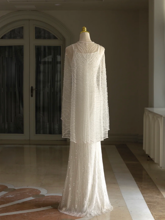 Hübsche Brautkleider Meerjungfrau Träger Weiße Perlen Lange Brautkleider Einfaches Brautkleid Brautkleider DH1545