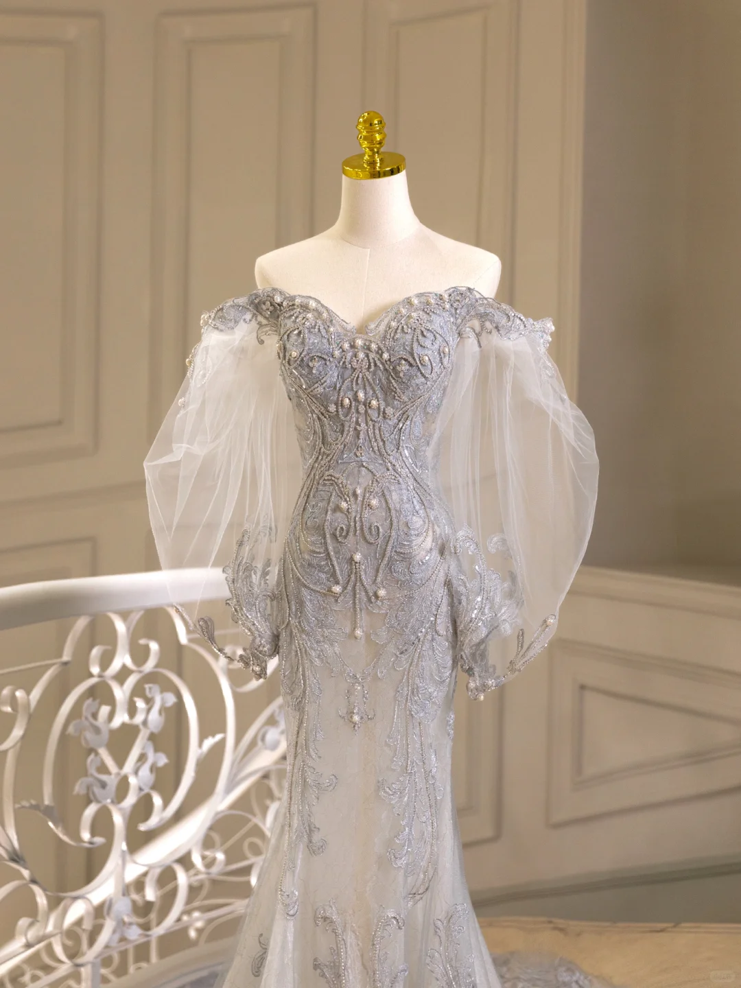 Prinzessin Brautkleid Meerjungfrau Schulterfrei Spitze Tüll Brautkleid Mit Langen Ärmeln Brautkleider Bescheidene Brautkleider DH1564