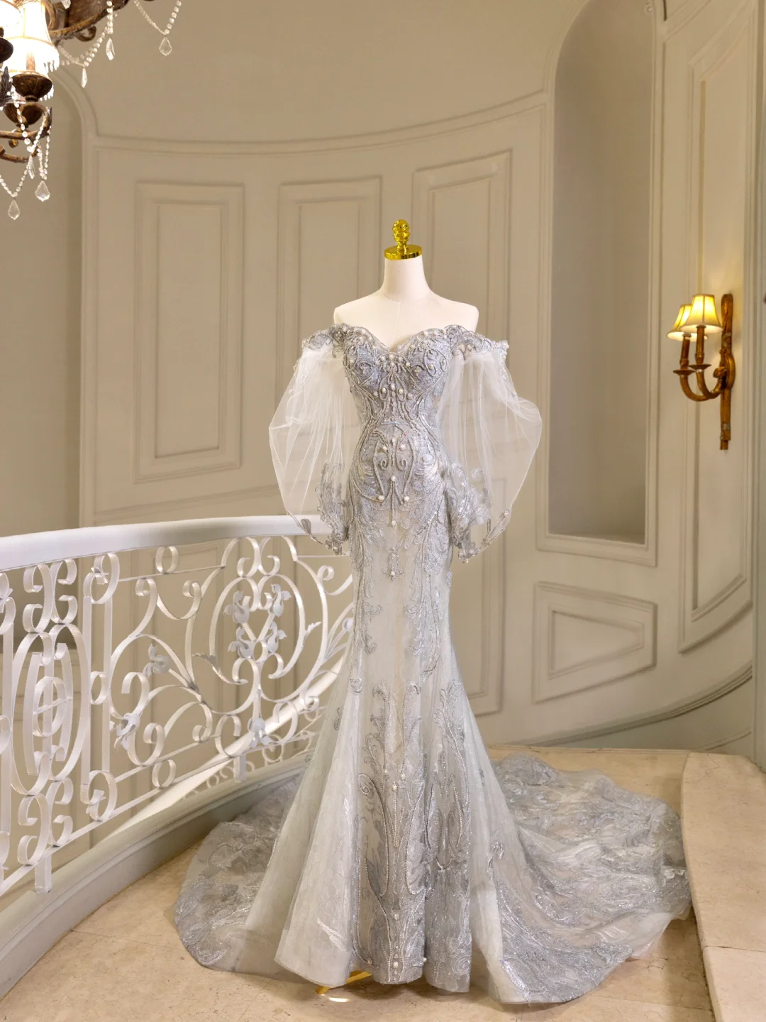 Prinzessin Brautkleid Meerjungfrau Schulterfrei Spitze Tüll Brautkleid Mit Langen Ärmeln Brautkleider Bescheidene Brautkleider DH1564
