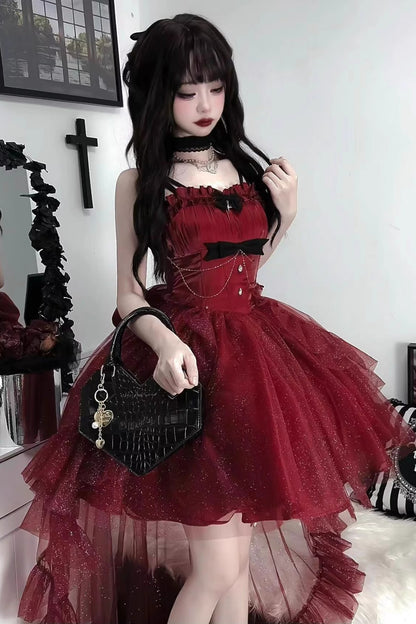 Goth Ball Gown Spaghetti Straps Burgundy Gotica Formal 8th Grade Homecoming Dresses Middle School Cocktail Dress Hoco Outfits Lolita Dress DH1623