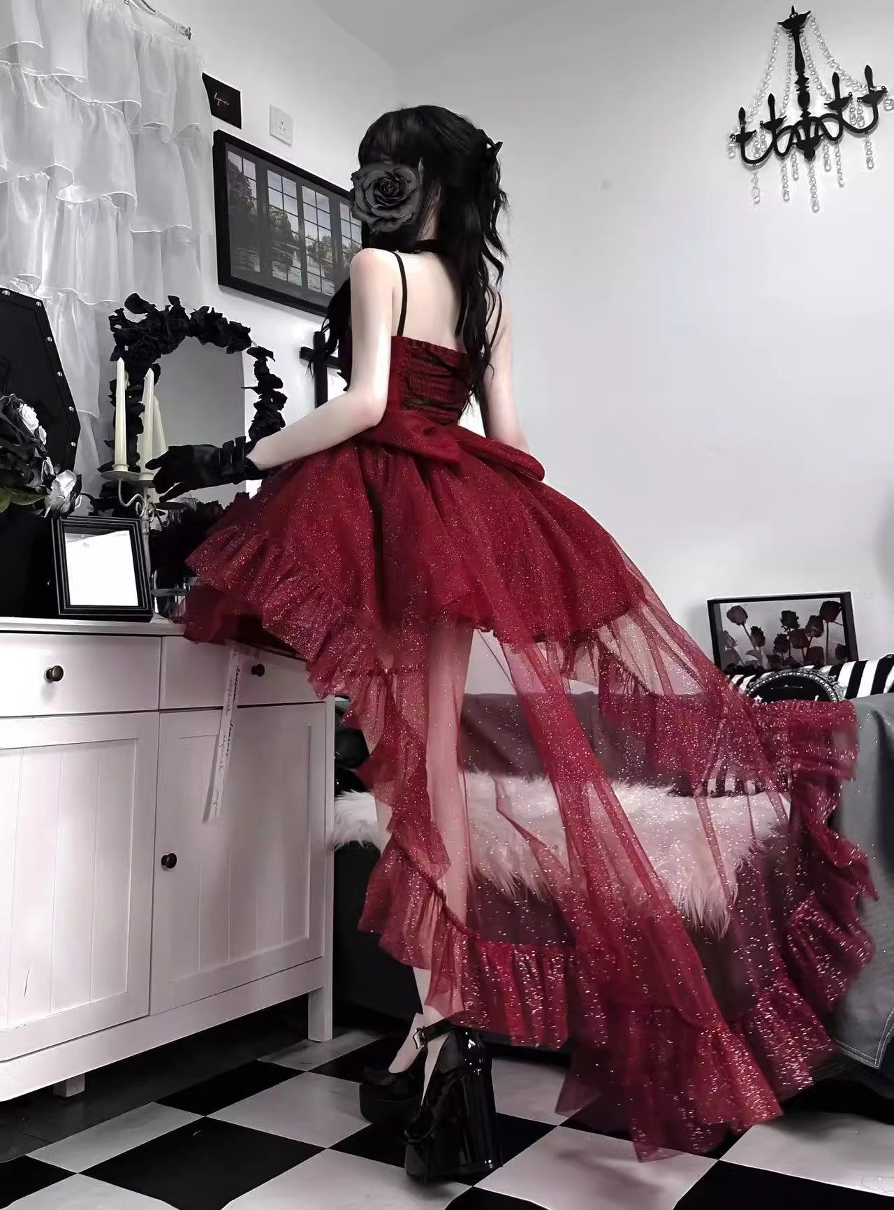 Goth Ball Gown Spaghetti Straps Burgundy Gotica Formal 8th Grade Homecoming Dresses Middle School Cocktail Dress Hoco Outfits Lolita Dress DH1623