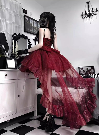 Goth Ball Gown Spaghetti Straps Burgundy Short Mini Formal 8th Grade Homecoming Dresses Middle School Lolita Dress Birthday Outfits Lolita Dress DH1623