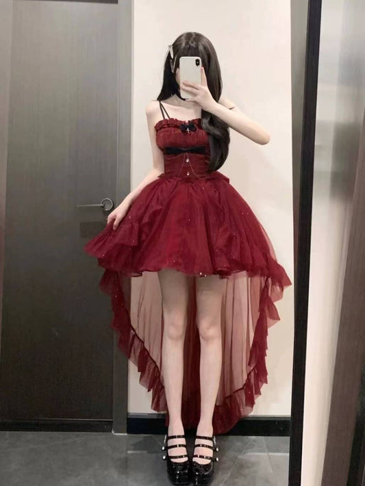 Goth Ball Gown Spaghetti Straps Burgundy Gotica Formal 8th Grade Homecoming Dresses Middle School Cocktail Dress Hoco Outfits Lolita Dress DH1623