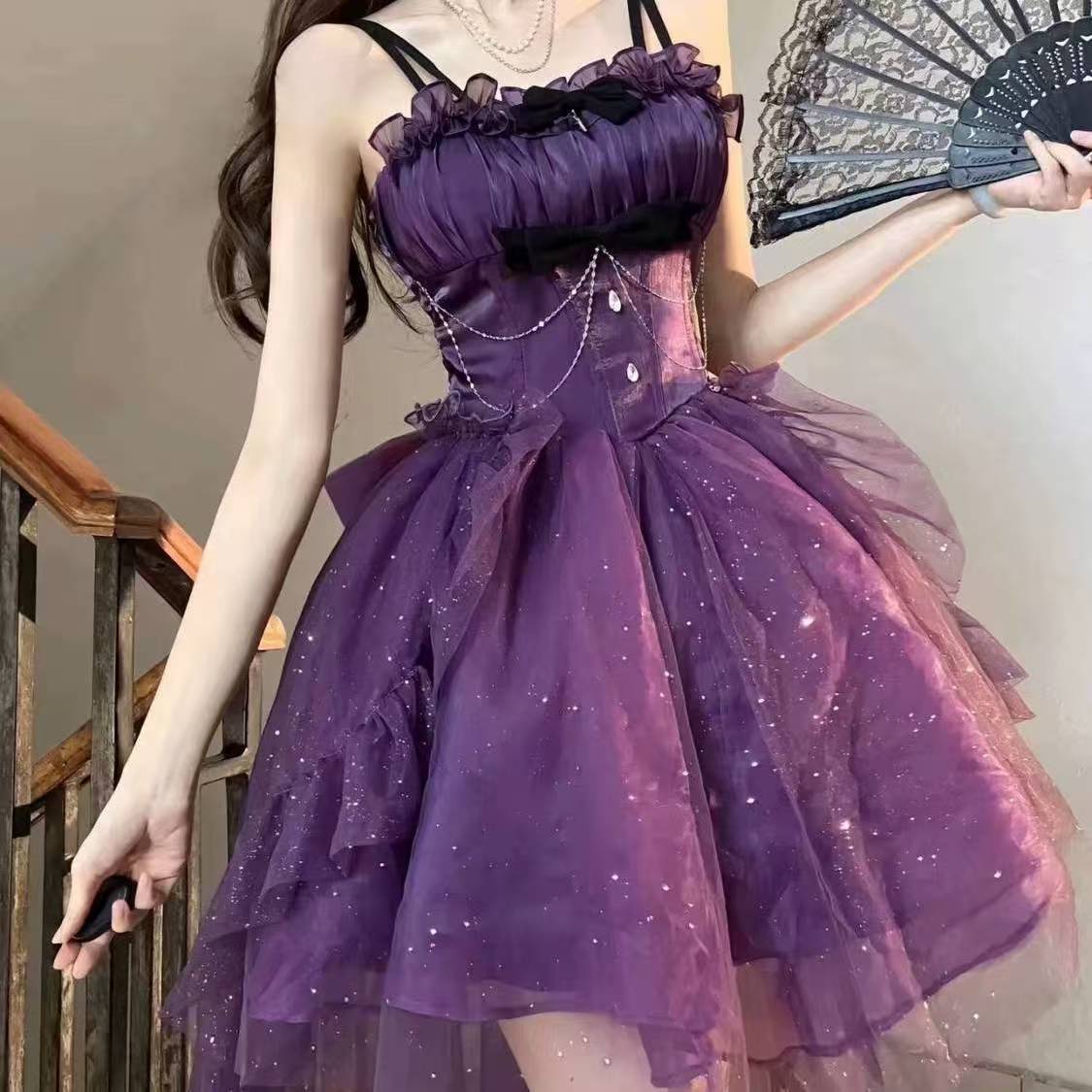 Goth Ball Gown Spaghetti Straps Grape Gotica Formal 8th Grade Homecoming Dresses Middle School Cocktail Dress Lolita Outfits Lolita Dress DH1626