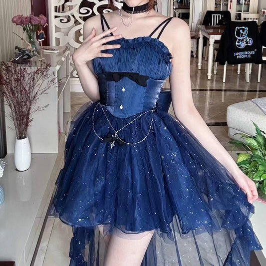 Sweet Ball Gown Spaghetti Straps Navy Blue Gotica Formal 8th Grade Homecoming Dresses Middle School Lolita Dress Hoco Outfits Lolita Outfit DH1629