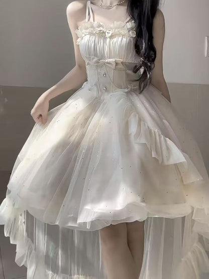 Gothic Ball Gown Spaghetti Straps Ivory Formal 8th Grade Homecoming Dresses Middle School Hoco Dress Lolita Outfits DH1630