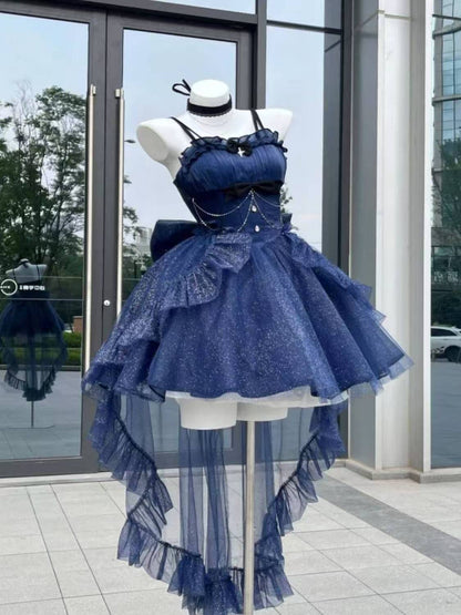 Sweet High Low Spaghetti Straps Tulle Navy Blue Gotica Formal 8th Grade Homecoming Dresses Middle School Lolita Dress Hoco Outfits Lolita Outfit DH1634