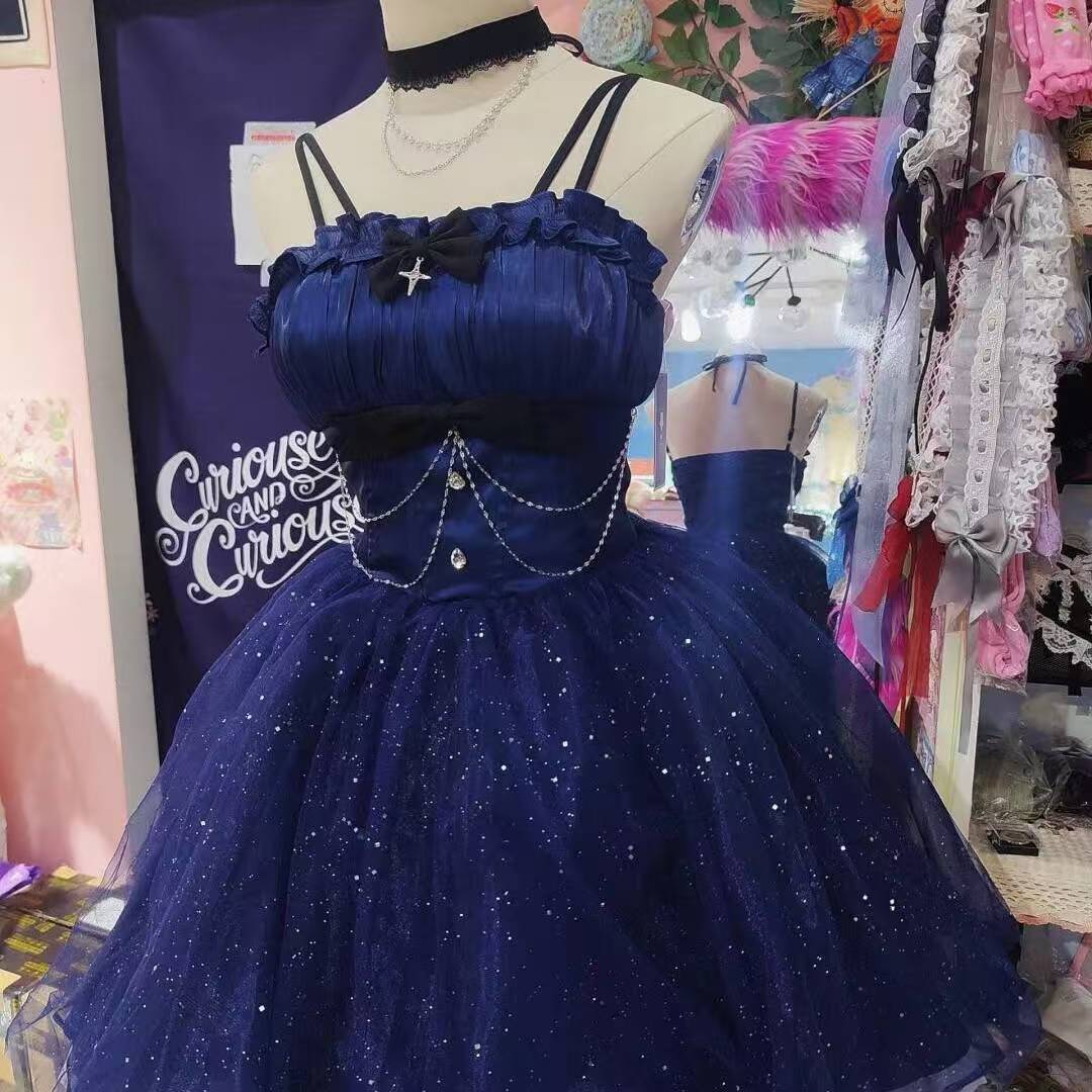 Sweet High Low Spaghetti Straps Tulle Navy Blue Gotica Formal 8th Grade Homecoming Dresses Middle School Lolita Dress Hoco Outfits Lolita Outfit DH1634