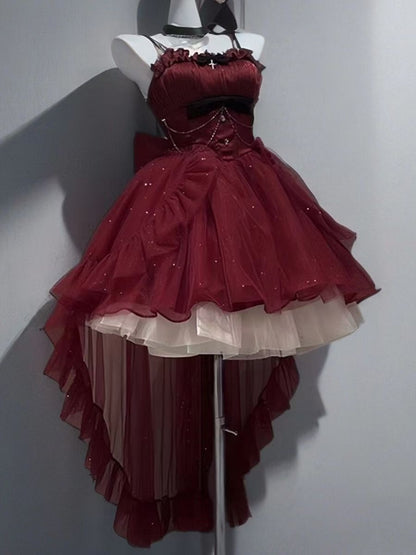 Goth Ball Gown Spaghetti Straps Burgundy Short Mini Formal 8th Grade Homecoming Dresses Middle School Lolita Dress Birthday Outfits Lolita Outfit DH1639