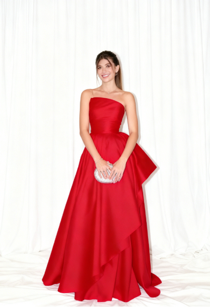 Edles A-Linie trägerloses rotes langes formelles Ballkleid Sommerkleid für Hochzeitsgäste Kleider für Brautgäste Hochzeits-Outfits für Gäste DH164