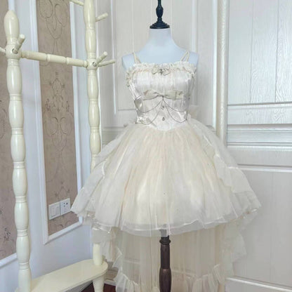 Cute Ball Gown Spaghetti Straps Ivory Tulle Formal 8th Grade Homecoming Dresses Middle School Lolita Dress Birthday Dress Lolita Outfits DH1647