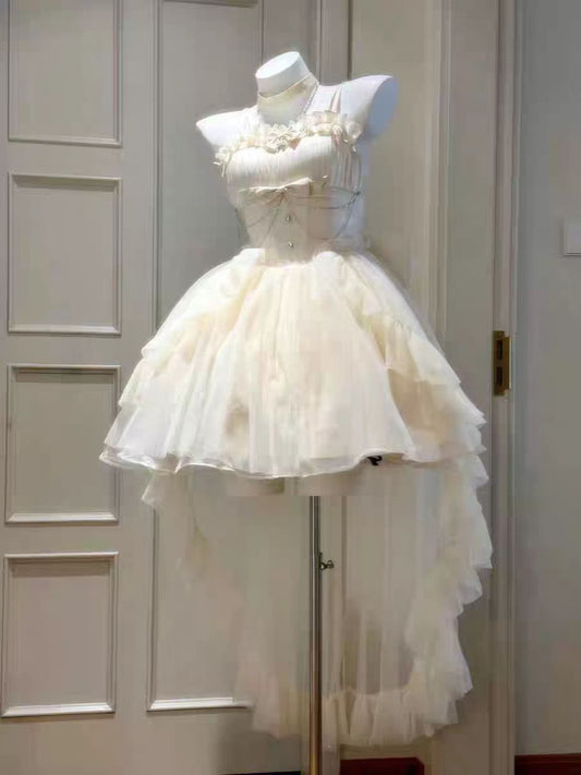 Cute Ball Gown Spaghetti Straps Ivory Tulle Formal 8th Grade Homecoming Dresses Middle School Lolita Dress Birthday Dress Lolita Outfits DH1647