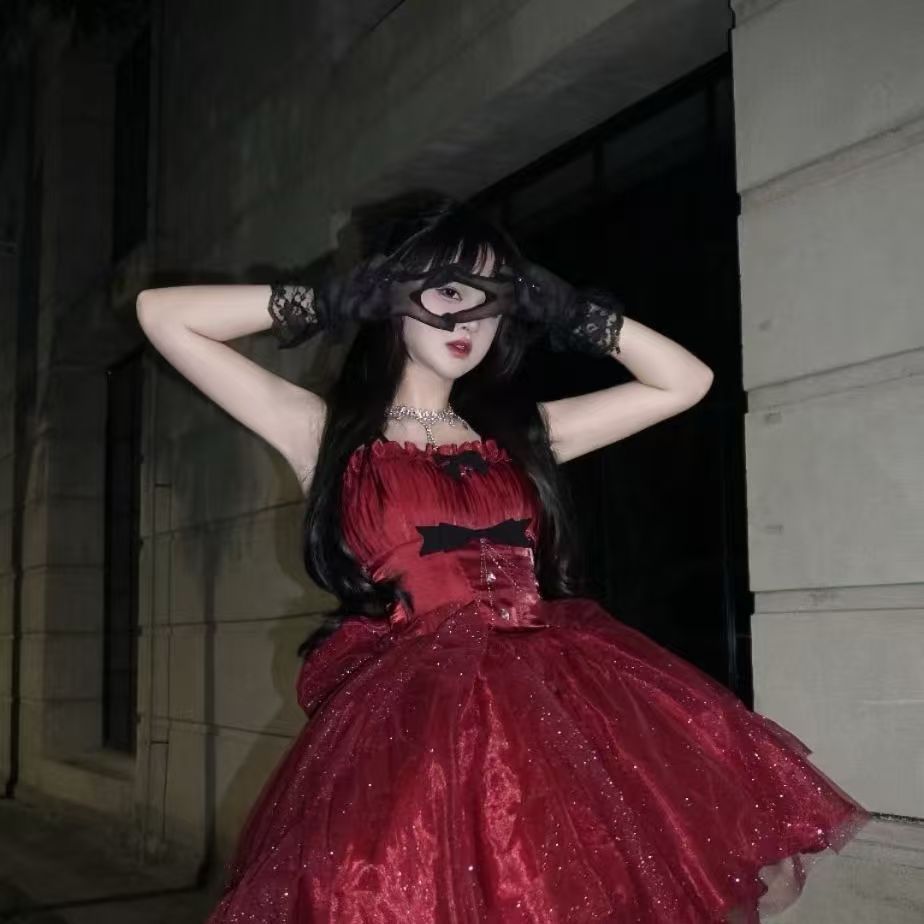 Goth Ball Gown Spaghetti Straps Burgundy Short Mini Corset Back Formal 8th Grade Homecoming Dresses Middle School Lolita Dress 18th Birthday Outfits Lolita Outfit DH1653