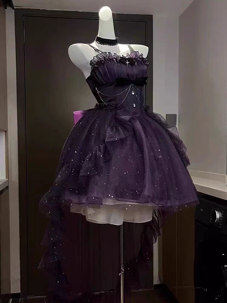 Gothic Ball Gown Spaghetti Straps Purple Short Mini Formal 8th Grade Homecoming Dresses Middle School Cocktail Dress Hoco Outfits Lolita Dress DH1656
