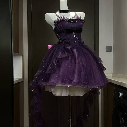 Gothic Ball Gown Spaghetti Straps Purple Short Mini Formal 8th Grade Homecoming Dresses Middle School Cocktail Dress Hoco Outfits Lolita Dress DH1656