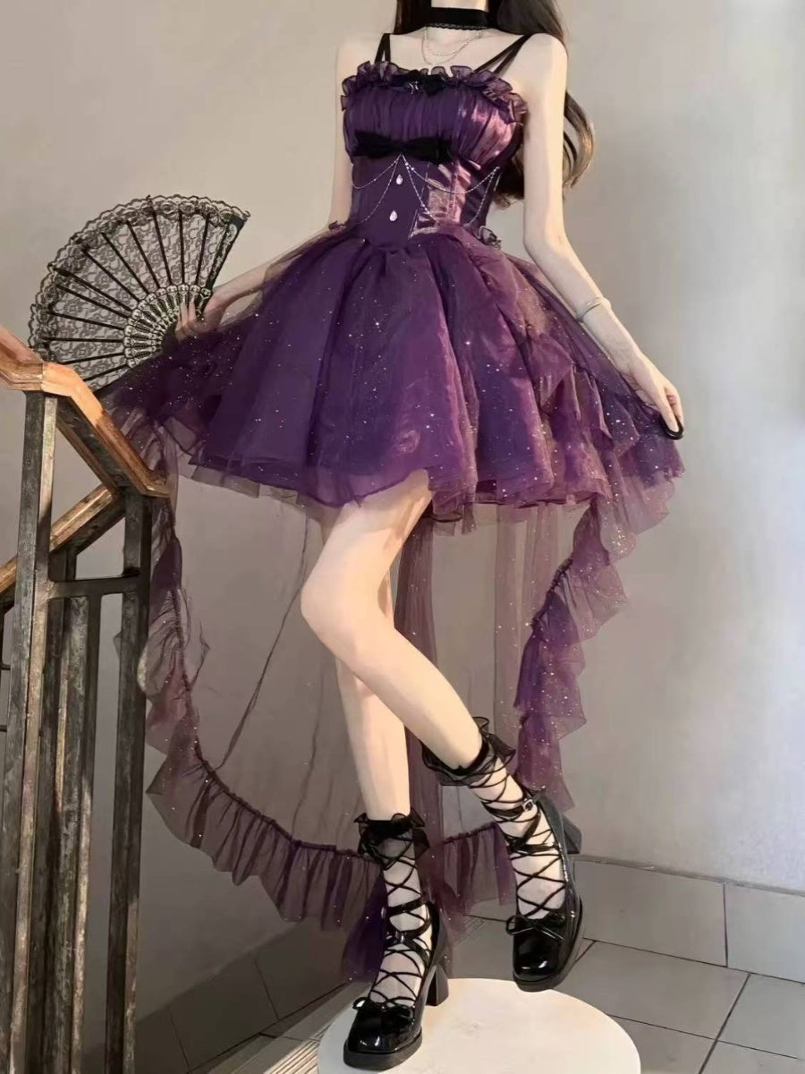 Gothic Ball Gown Spaghetti Straps Purple Short Mini Formal 8th Grade Homecoming Dresses Middle School Cocktail Dress Hoco Outfits Lolita Dress DH1656