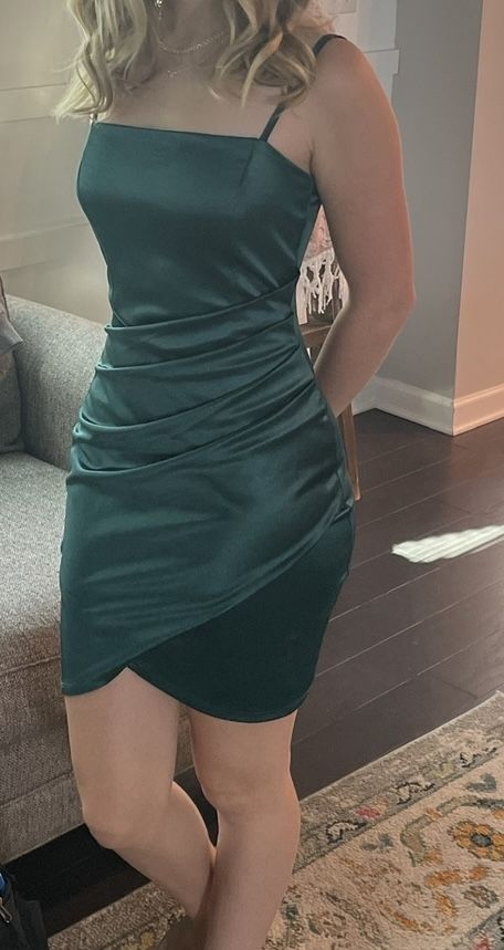 Classy Sheath Tight Spaghetti Straps Dark Green Satin Formal 8th Grade Homecoming Dresses Middle School Hoco Dress Birthday Dress Hoco Outfits DH1696