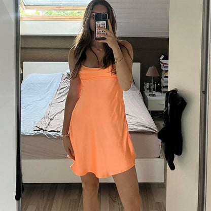Modest A line Spaghetti Straps Orange Satin Short Formal 8th Grade Homecoming Dresses Middle School Semi Mini Formal Hoco Dress Backless Cocktail Outfits DH1722