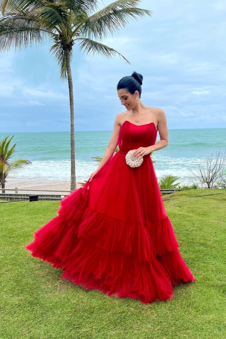 Elegante A-Linie Herzausschnitt Rot Lange Ballkleider Partykleid 21. Geburtstag Outfits Abschlusskleider DH174
