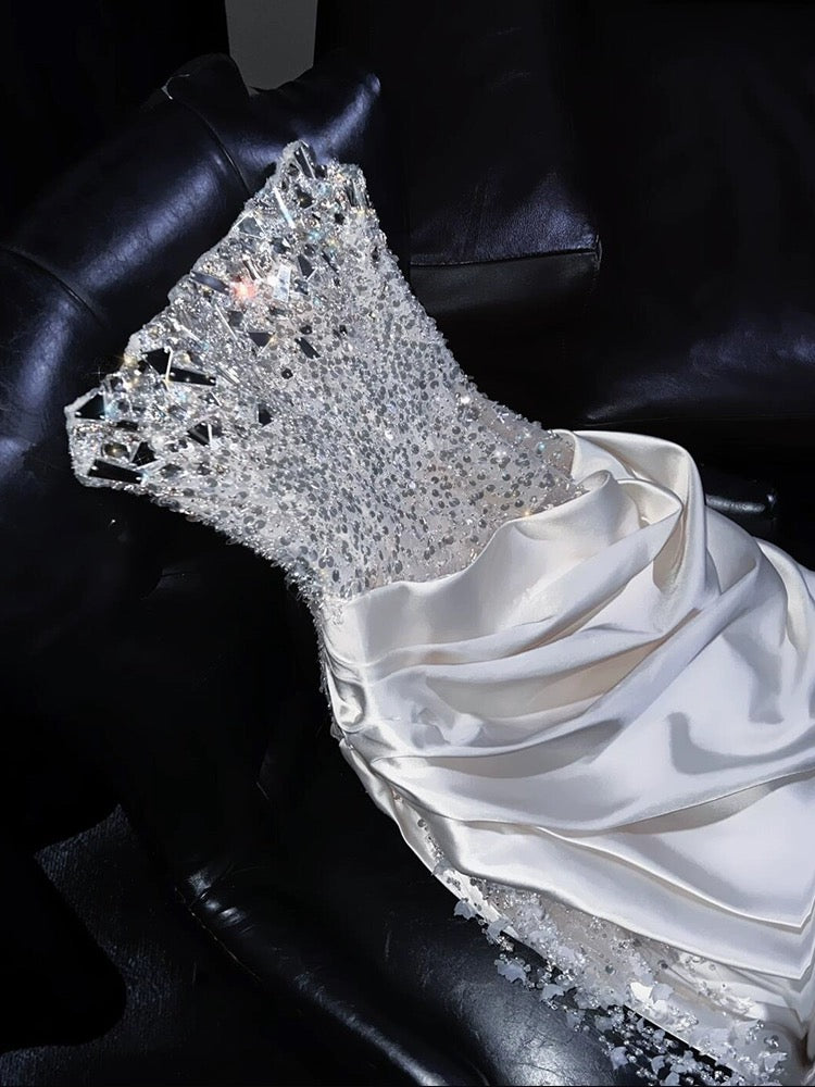 Luxury Mermaid Sweetheart White Satin Wedding Dress Modest Wedding Dresses Princess Wedding Gowns DH1773