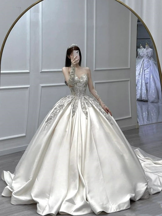 Romantisches Brautkleid Brautkleid Ballkleid Schatz Brautkleid Weiße Spitze Brautkleider Bescheidene Brautkleider DH1776