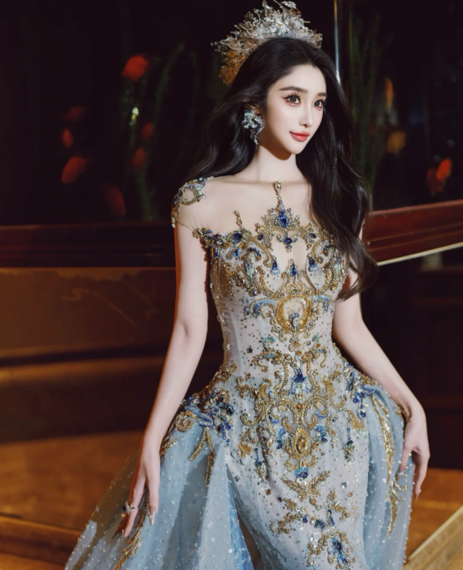 Luxus Meerjungfrau High Neck Hellhimmelblau Brautkleid Bescheidene Brautkleider Prinzessin Brautkleider DH1778