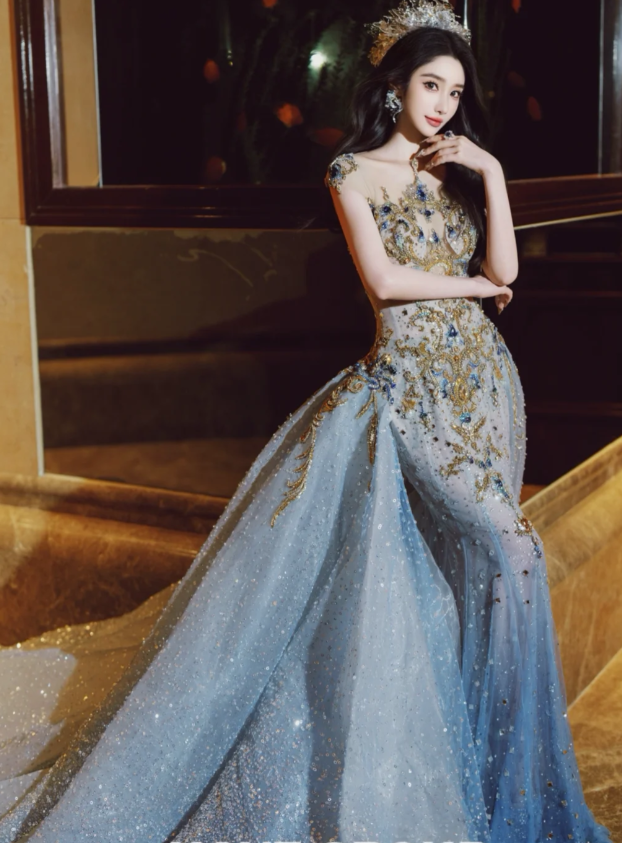 Luxus Meerjungfrau High Neck Hellhimmelblau Brautkleid Bescheidene Brautkleider Prinzessin Brautkleider DH1778