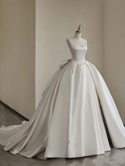 Romantisches Brautkleid Brautkleid Ballkleid Square Neck Satin Brautkleid Elfenbein Brautkleider Bescheidene Brautkleider DH1781