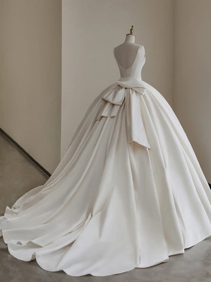 Romantisches Brautkleid Brautkleid Ballkleid Square Neck Satin Brautkleid Elfenbein Brautkleider Bescheidene Brautkleider DH1781