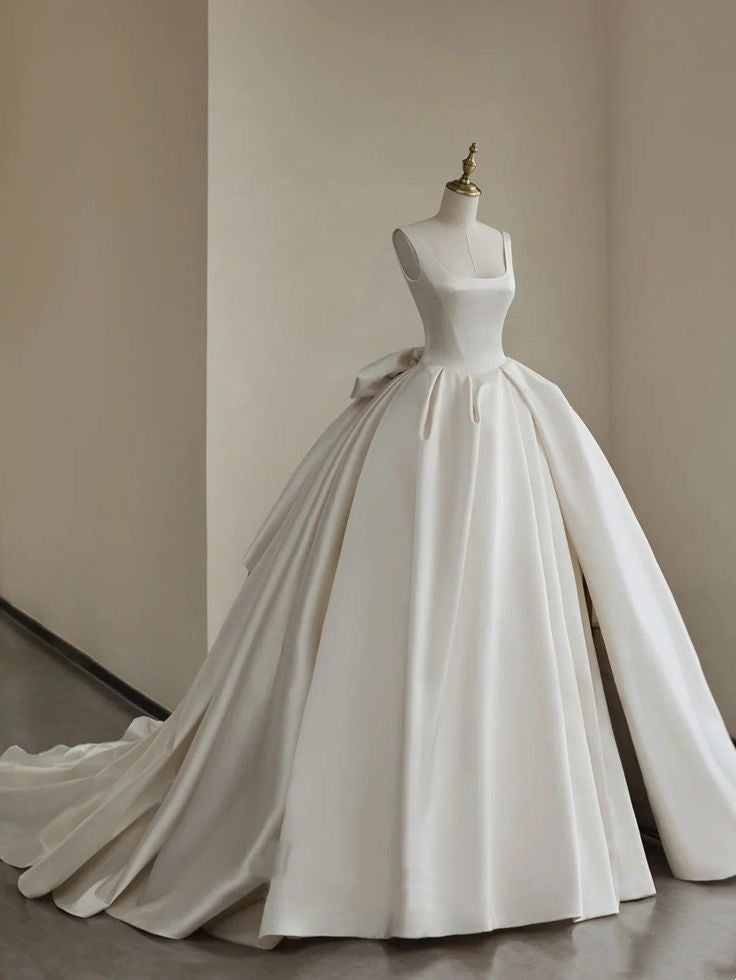 Romantisches Brautkleid Brautkleid Ballkleid Square Neck Satin Brautkleid Elfenbein Brautkleider Bescheidene Brautkleider DH1781