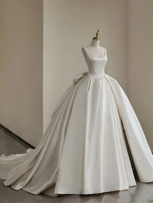 Romantisches Brautkleid Brautkleid Ballkleid Square Neck Satin Brautkleid Elfenbein Brautkleider Bescheidene Brautkleider DH1781
