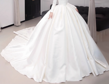 Prinzessin Brautkleid Ballkleid aus der Schulter weiß mit langen Ärmeln Brautkleid Satin Brautkleider bescheidene Brautkleider DH1784
