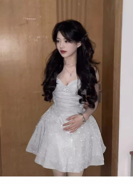 Classy A Line Spaghetti Straps Sequin White Short Mini Formal 8th Grade Homecoming Dresses Middle School Hoco Court Dress 21st Birthday Dress Hoco Outfits DH1797