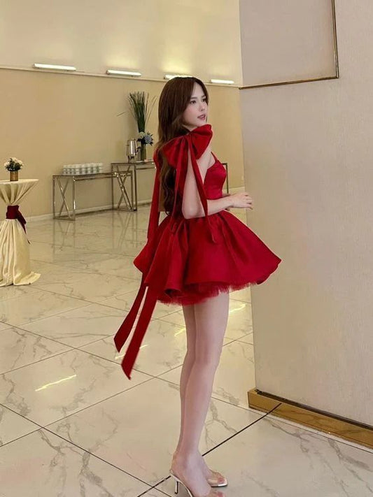 Cute Ball Gown Straps Red Grad Dress Inspo Short Mini Formal 8th Grade Homecoming Dresses High School Hoco Court Dress Graduation Dress Hoco Outfits DH1806