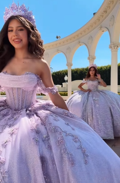 Modest Ball Gown Off The Shoulder Lilac Lace Tulle Long Quinceanera Dress Formal Gowns Vestido De 15 Anos Sweet 16 Dress DH1849