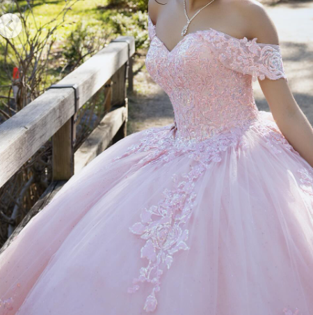 Modest Ball Gown Off The Shoulder Pink Tulle Lace Long Quinceanera Dress Formal Gowns Vestido De 15 Anos Sweet 16 Dress DH1853