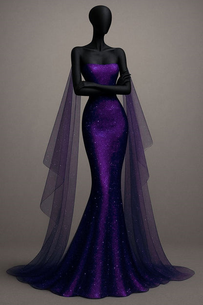 Sexy Meerjungfrau Trägerloses Königsblau Pailletten Lange Ballkleider Partykleid 20. Geburtstag Outfits Abschlusskleider DH1881