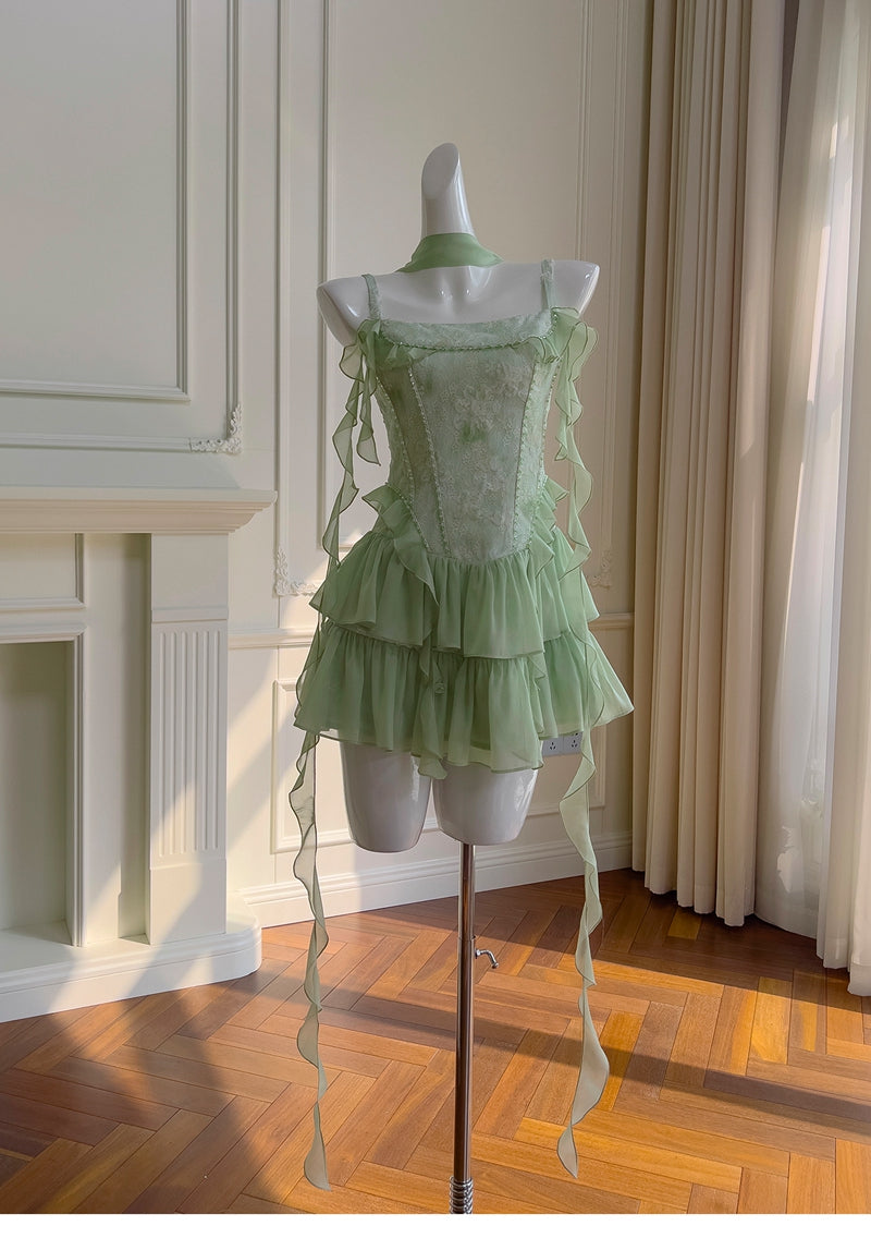 Cute A Line Spaghetti Straps Sage Green Chiffon Grad Dress Inspo Short Mini Formal 8th Grade Homecoming Dresses High School Hoco Court Dress Graduation Dress Hoco Outfits DH1901