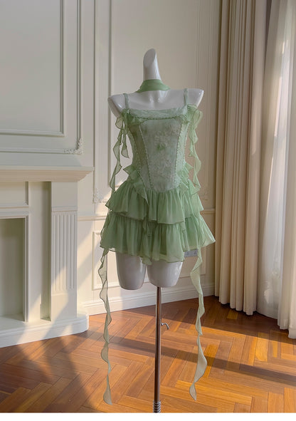 Cute A Line Spaghetti Straps Sage Green Chiffon Grad Dress Inspo Short Mini Formal 8th Grade Homecoming Dresses High School Hoco Court Dress Graduation Dress Hoco Outfits DH1901
