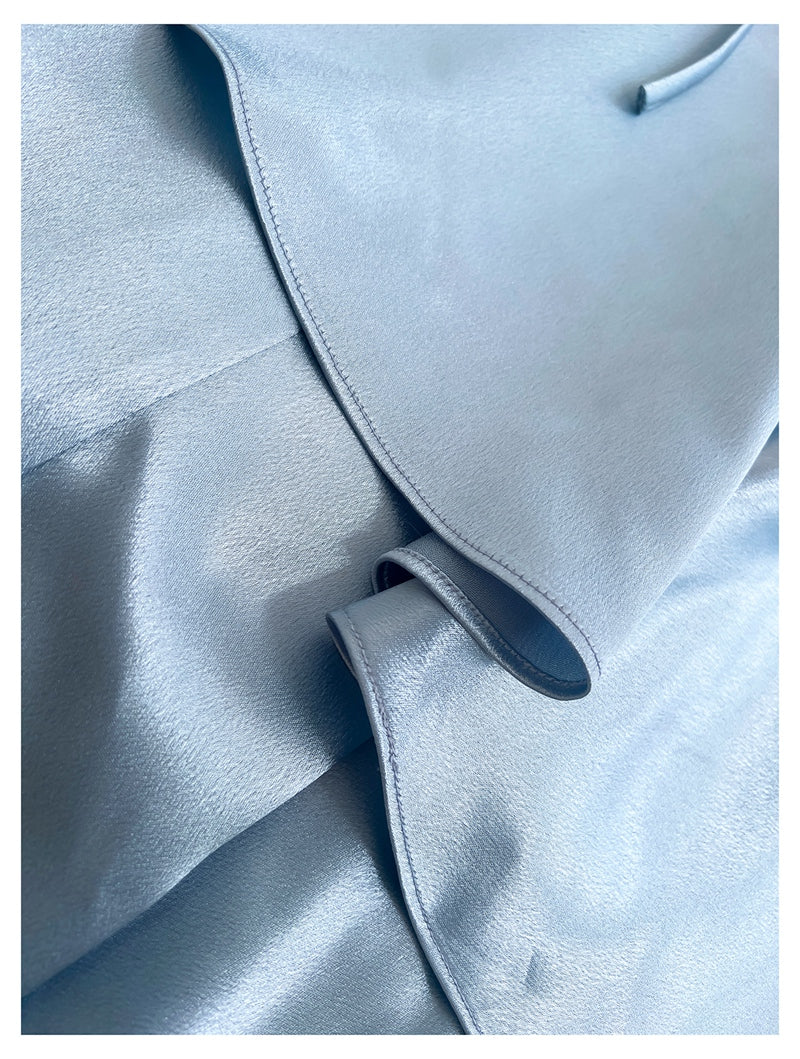 Einfache Meerjungfrau Spaghettiträger Staubblau Satin Lange Ballkleider Partykleid 20. Geburtstag Outfits Abschlusskleider DH1911