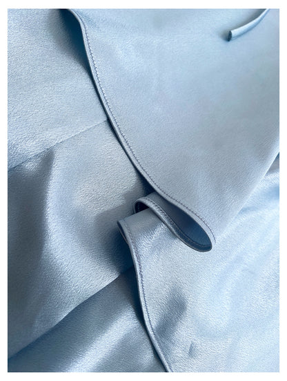 Einfache Meerjungfrau Spaghettiträger Staubblau Satin Lange Ballkleider Partykleid 20. Geburtstag Outfits Abschlusskleider DH1911