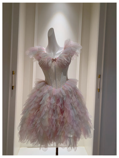 Cute Ball Gown V Neck Pink Grad Dress Inspo Short Mini Formal 8th Grade Homecoming Dresses High School Hoco Court Dress Graduation Dress Cocktail Birthday Outfits DH1915