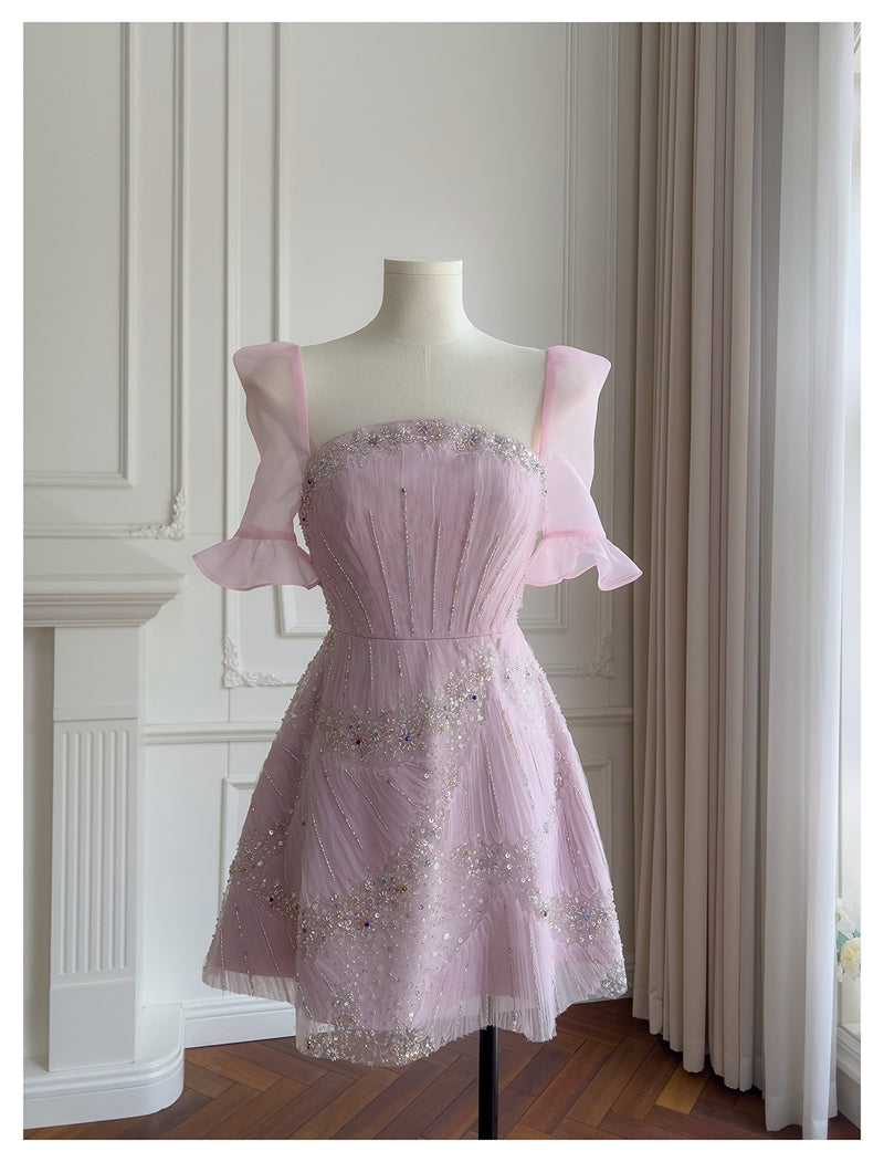 Classy A Line Square Pink Sequin Grad Dress Inspo Short Mini Formal 8th Grade Homecoming Dresses Middle School Hoco Court Dress Graduation Dress Cocktail Dress 16th Birthday Outfits DH1917