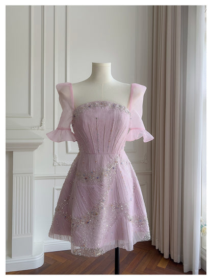 Classy A Line Square Pink Sequin Grad Dress Inspo Short Mini Formal 8th Grade Homecoming Dresses Middle School Hoco Court Dress Graduation Dress Cocktail Dress 16th Birthday Outfits DH1917