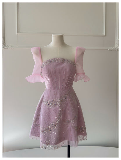 Classy A Line Square Pink Sequin Grad Dress Inspo Short Mini Formal 8th Grade Homecoming Dresses Middle School Hoco Court Dress Graduation Dress Cocktail Dress 16th Birthday Outfits DH1917