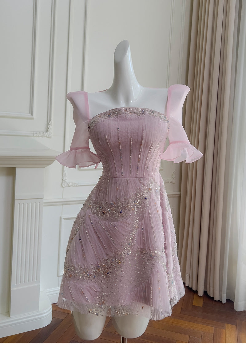 Classy A Line Square Pink Sequin Grad Dress Inspo Short Mini Formal 8th Grade Homecoming Dresses Middle School Hoco Court Dress Graduation Dress Cocktail Dress 16th Birthday Outfits DH1917