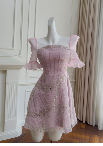 Classy A Line Square Pink Sequin Grad Dress Inspo Short Mini Formal 8th Grade Homecoming Dresses Middle School Hoco Court Dress Graduation Dress Cocktail Dress 16th Birthday Outfits DH1917