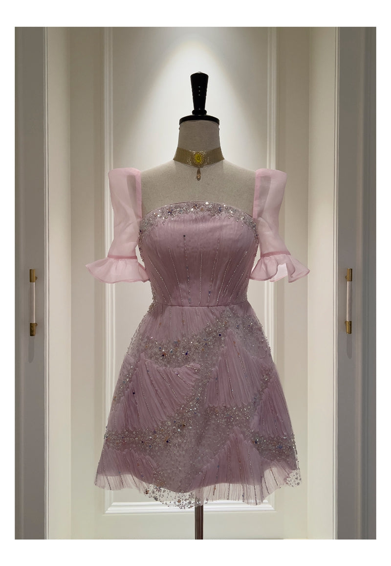 Classy A Line Square Pink Sequin Grad Dress Inspo Short Mini Formal 8th Grade Homecoming Dresses Middle School Hoco Court Dress Graduation Dress Cocktail Dress 16th Birthday Outfits DH1917