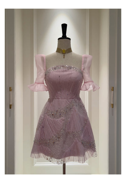 Classy A Line Square Pink Sequin Grad Dress Inspo Short Mini Formal 8th Grade Homecoming Dresses Middle School Hoco Court Dress Graduation Dress Cocktail Dress 16th Birthday Outfits DH1917