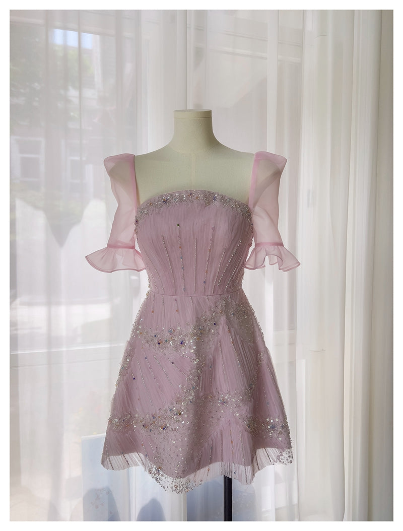 Classy A Line Square Pink Sequin Grad Dress Inspo Short Mini Formal 8th Grade Homecoming Dresses Middle School Hoco Court Dress Graduation Dress Cocktail Dress 16th Birthday Outfits DH1917